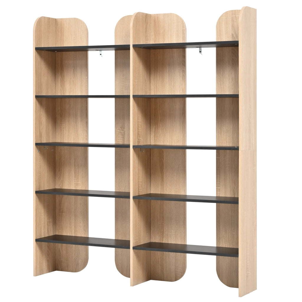 Libreria aperta a 5 ripiani alta 160 cm in truciolare naturale e nera