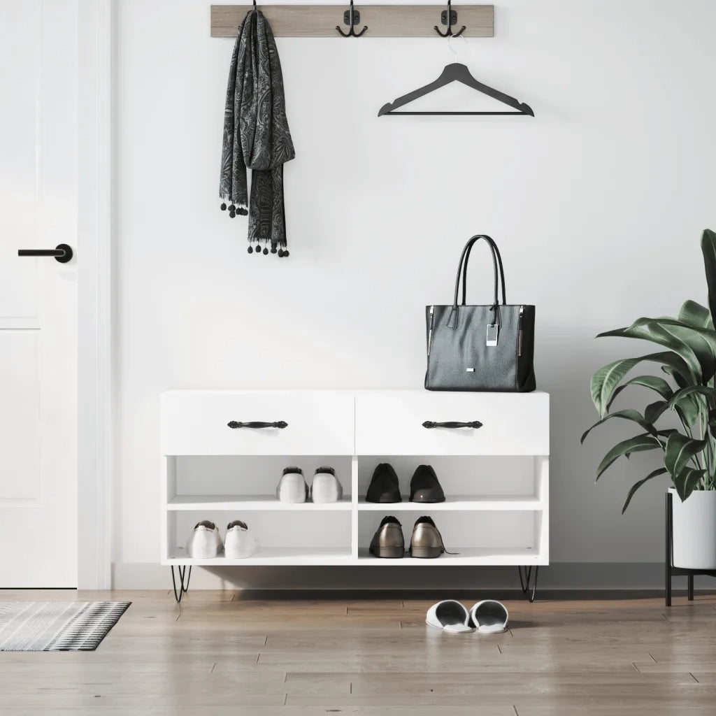 Panca Porta Scarpe Bianco Lucido 102x35x55 cm Legno Multistratocod mxl 103940