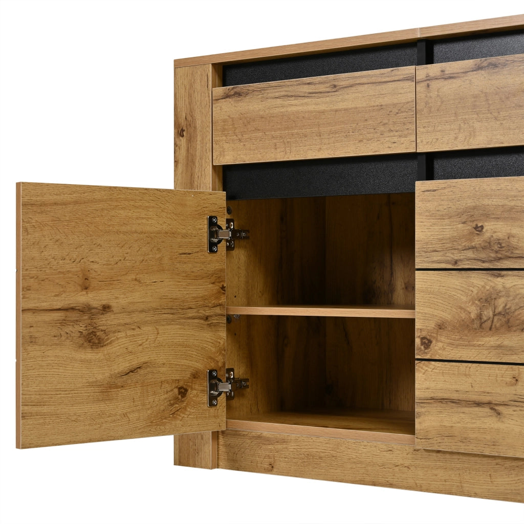 Credenza Sideboard 135¡Á35¡Á70 cm in truciolare, effetto venatura del legno naturale, con 3 cassetti e vani regolabili