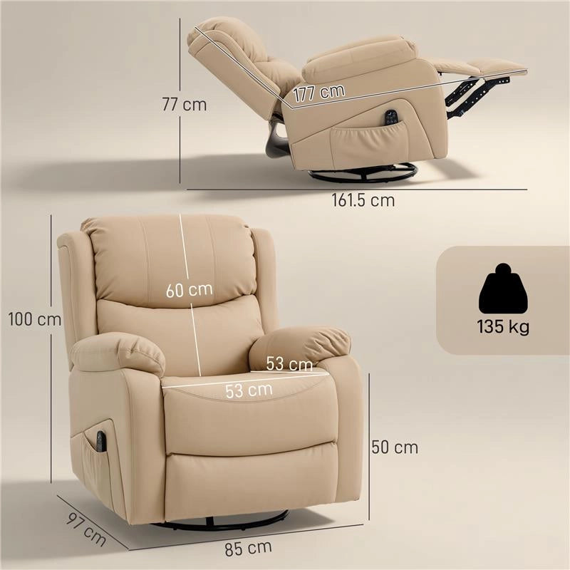 POLTRONA RELAX RECLINABILE CON 8 PUNTI MASSAGGIANTI, RISCALDANTI E POGGIAPIEDI, 87X97X100 CM, BEIGE
