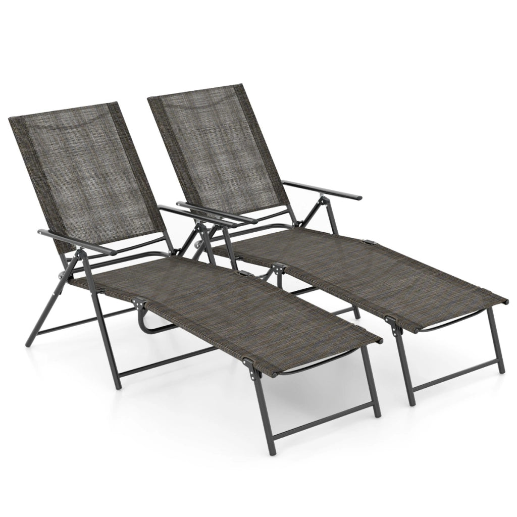 Sedie a sdraio pieghevoli per giardino, Set di 2 sedie reclinabili da esterno con schienale a 6 livelli Marrone-Poltrone e sdraio