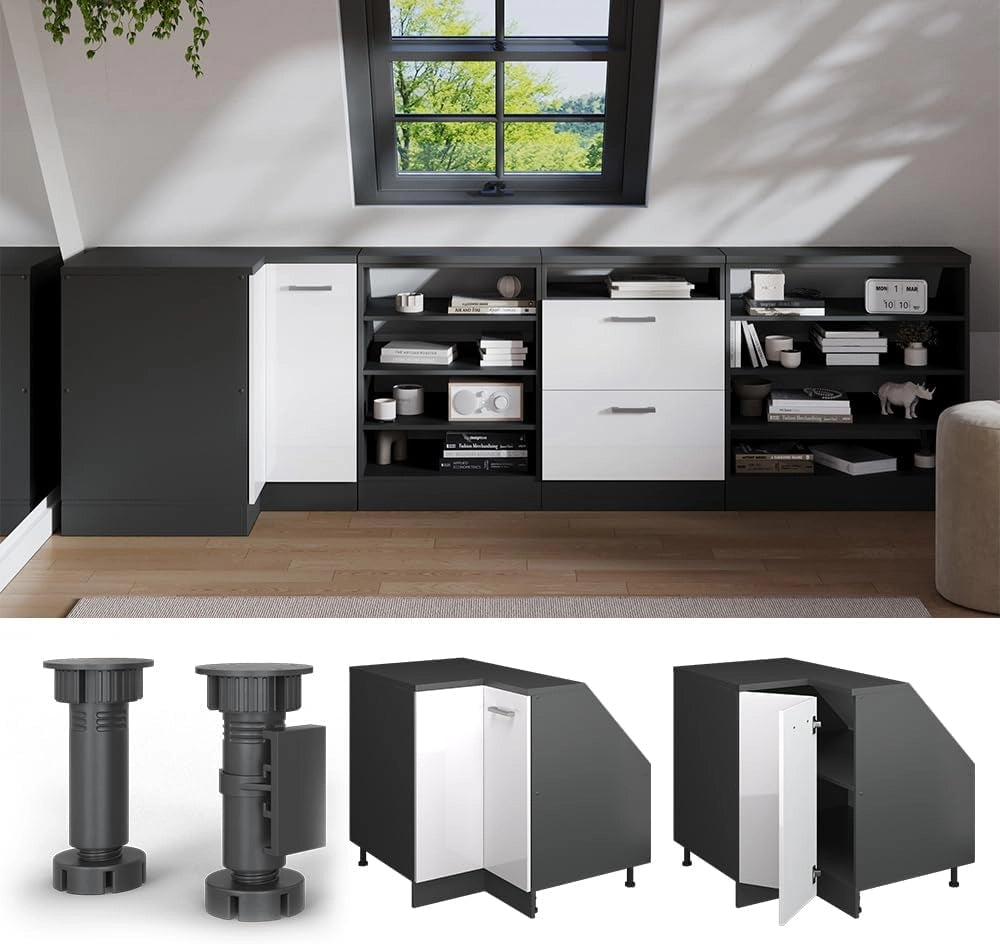 Mobile sottotetto Mobile angolare Rion, Bianco lucido, 75.6 x 81.6 cm con 1 porta, carcassa dell’armadio profondità 60 cm, adatto per il salvaspazio sotto tetti spioventi