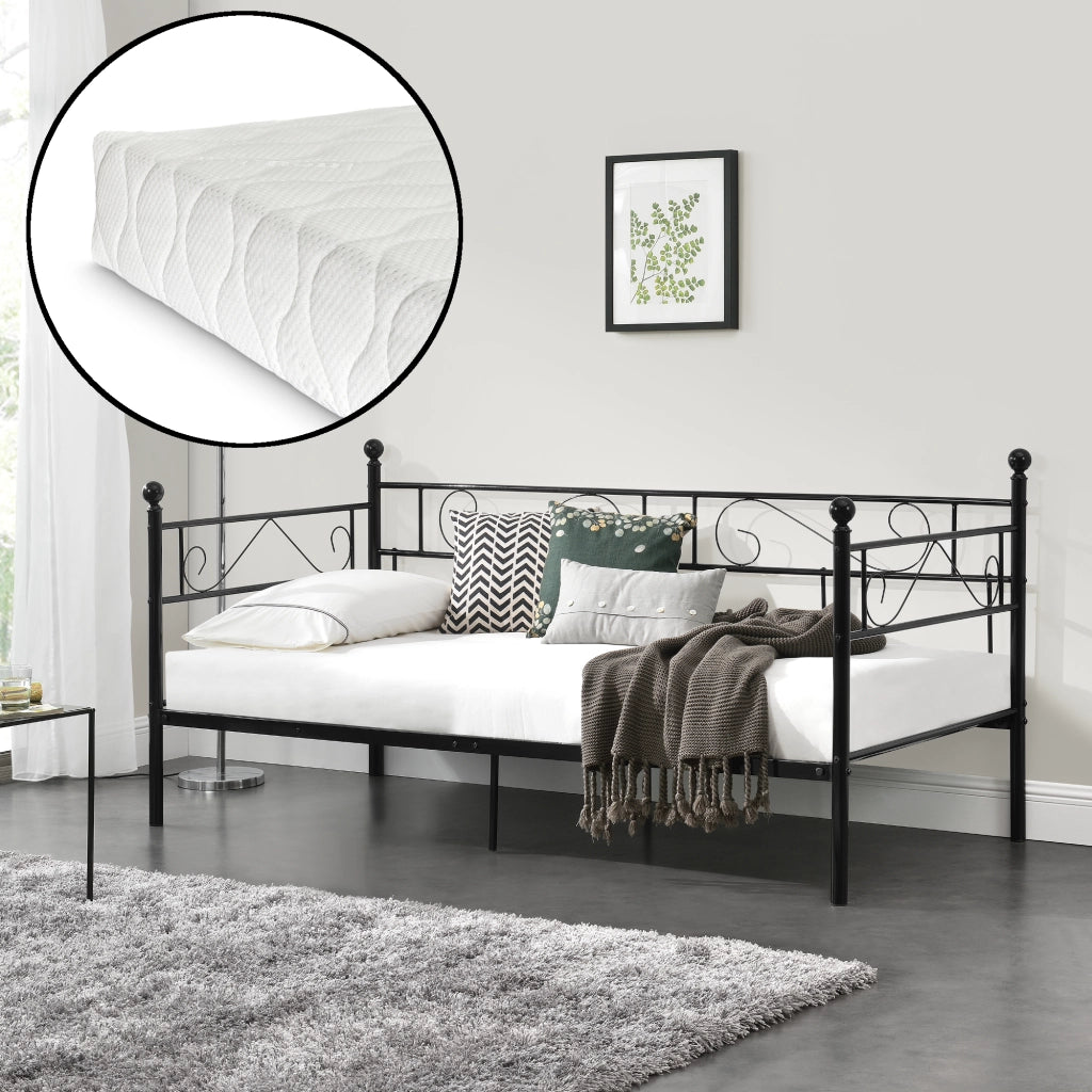 Divano Letto con Materasso 90x200 cm Sofa in Acciaio - Nero [en.casa]