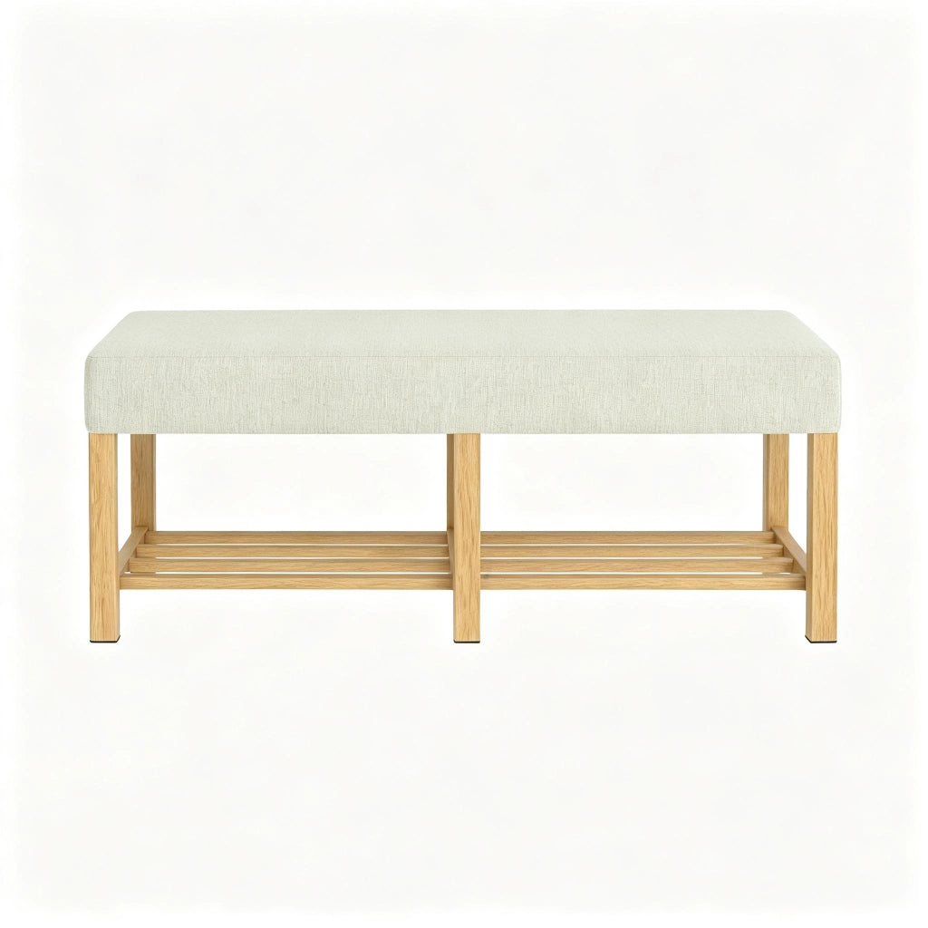 PANCA PORTASCARPE 120 x 44 x 48 cm Beige e Legno Naturale con vano aperto