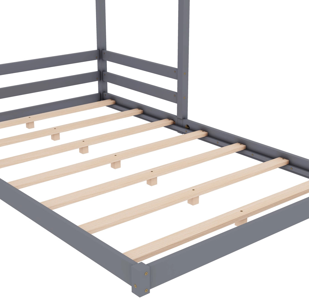 Letto a casetta 140x200 cm in legno di pino e MDF; grigio