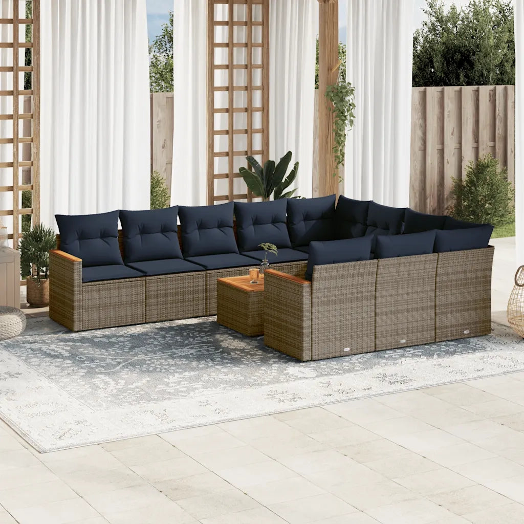 Set Divani da Giardino 11 pz con Cuscini Grigio in Polyrattan 3226348