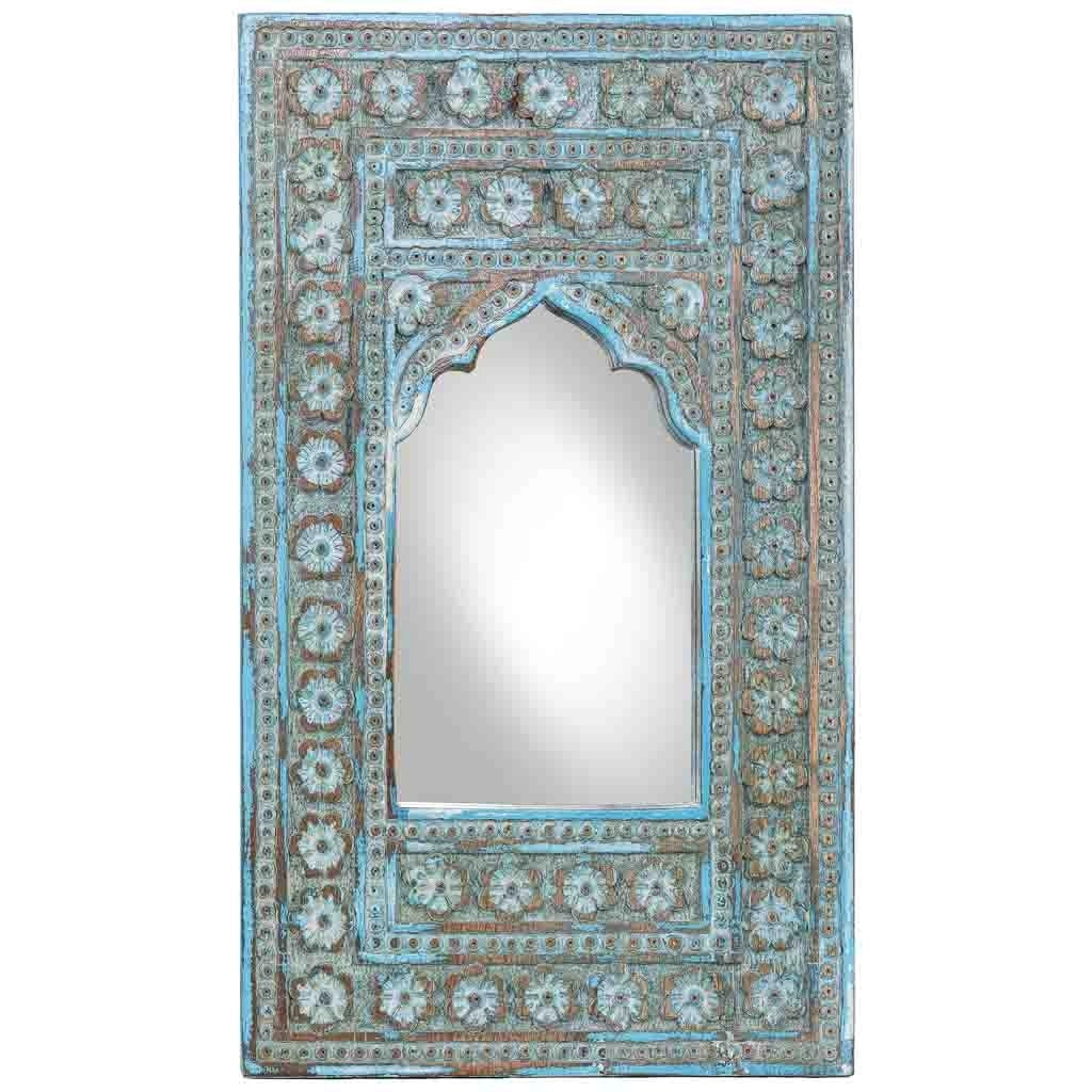 Specchio in legno blu 28x3x48 cm