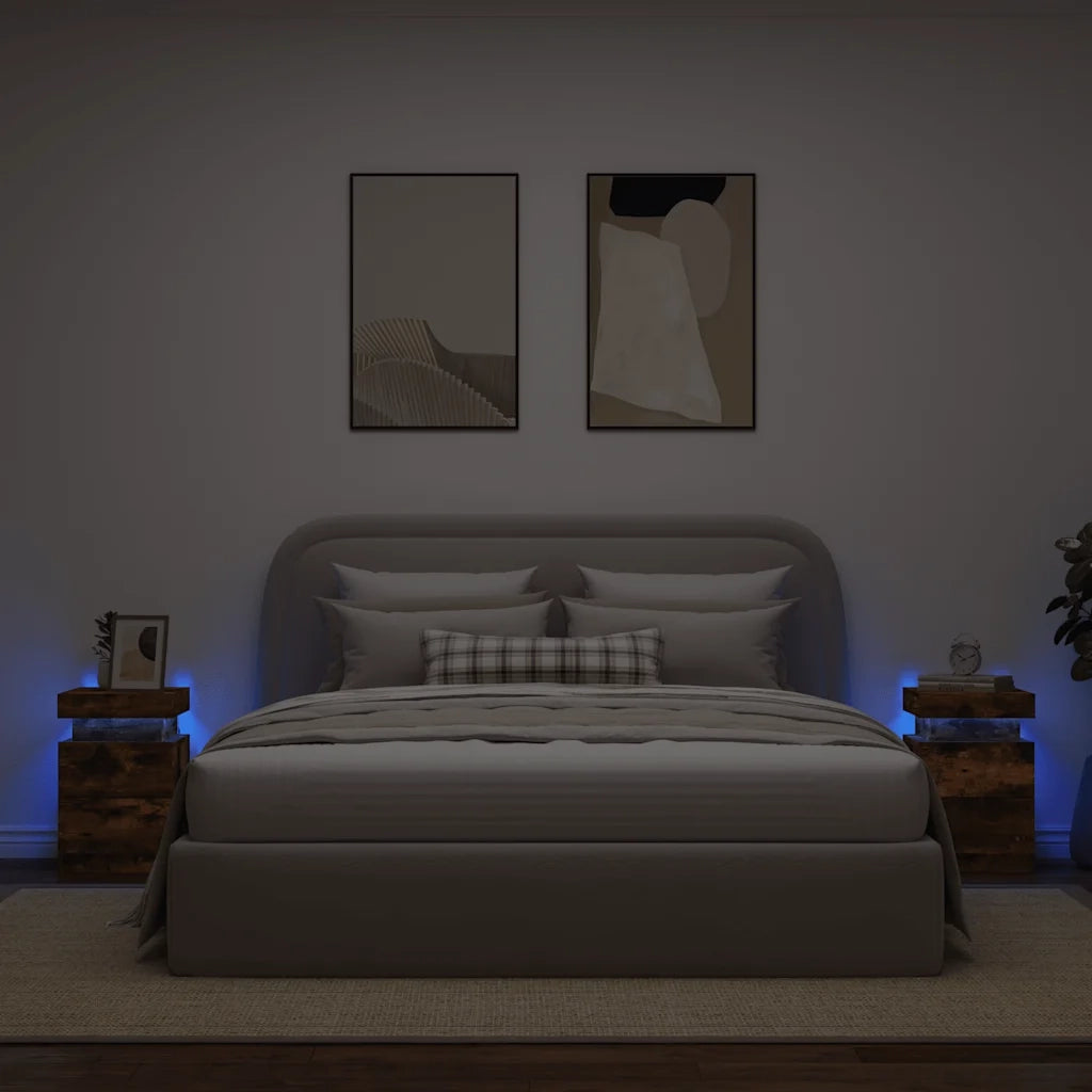 Comodini con Luci LED 2pz Rovere Fumo 35x39x55 cm 836758