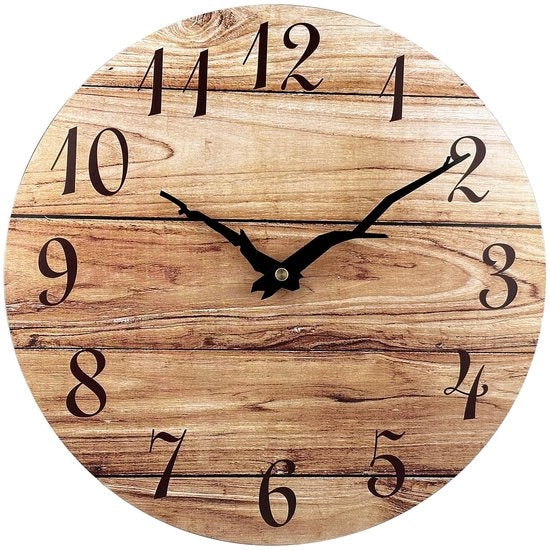 Orologio da parete - meccanismo orario quartz - decorativo per ogni ambiente - 1 pezzo - marrone - legno - 25 cm