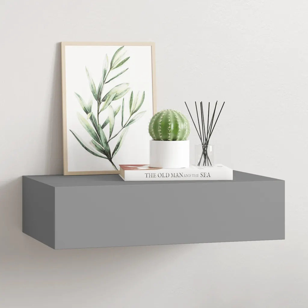 Scaffale con Cassetti da Parete | Mensola sospesa Grigio 40x23,5x10 cm in MDF