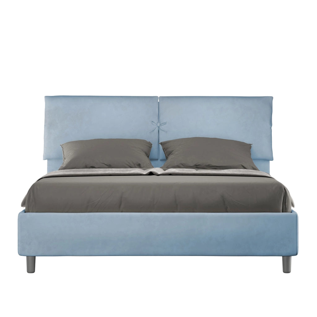 BS COM Letto matrimoniale con rete imbottito 160x200 microfibra azzurro
