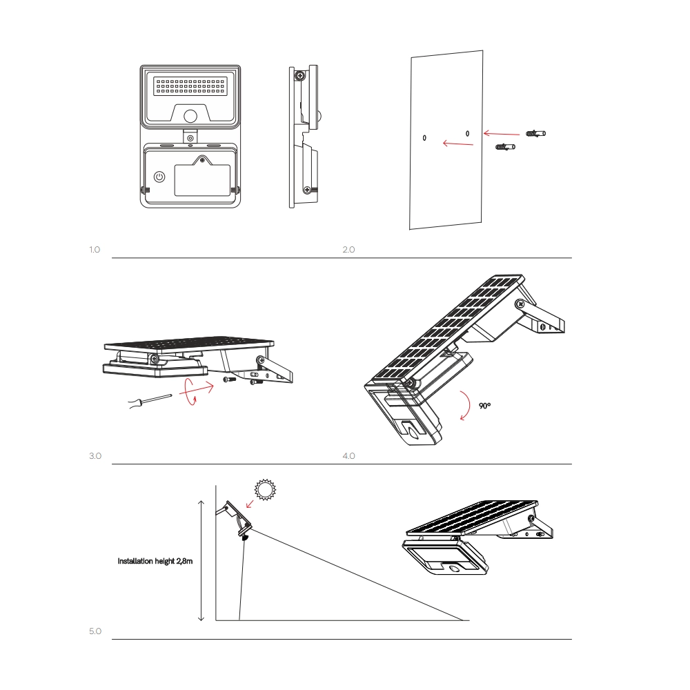 Sky Solar Sensor - Lampada LED Solare con Sensore di Movimento e Crepuscolare, 8W, 1600lm, 4000K, IP54 - Beneito Faure - Nero