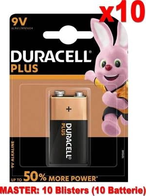 (10 confezioni) duracell plus batterie 1pz 9v transistor 6lr61 mn1604 9v - 6LR61/MN1604