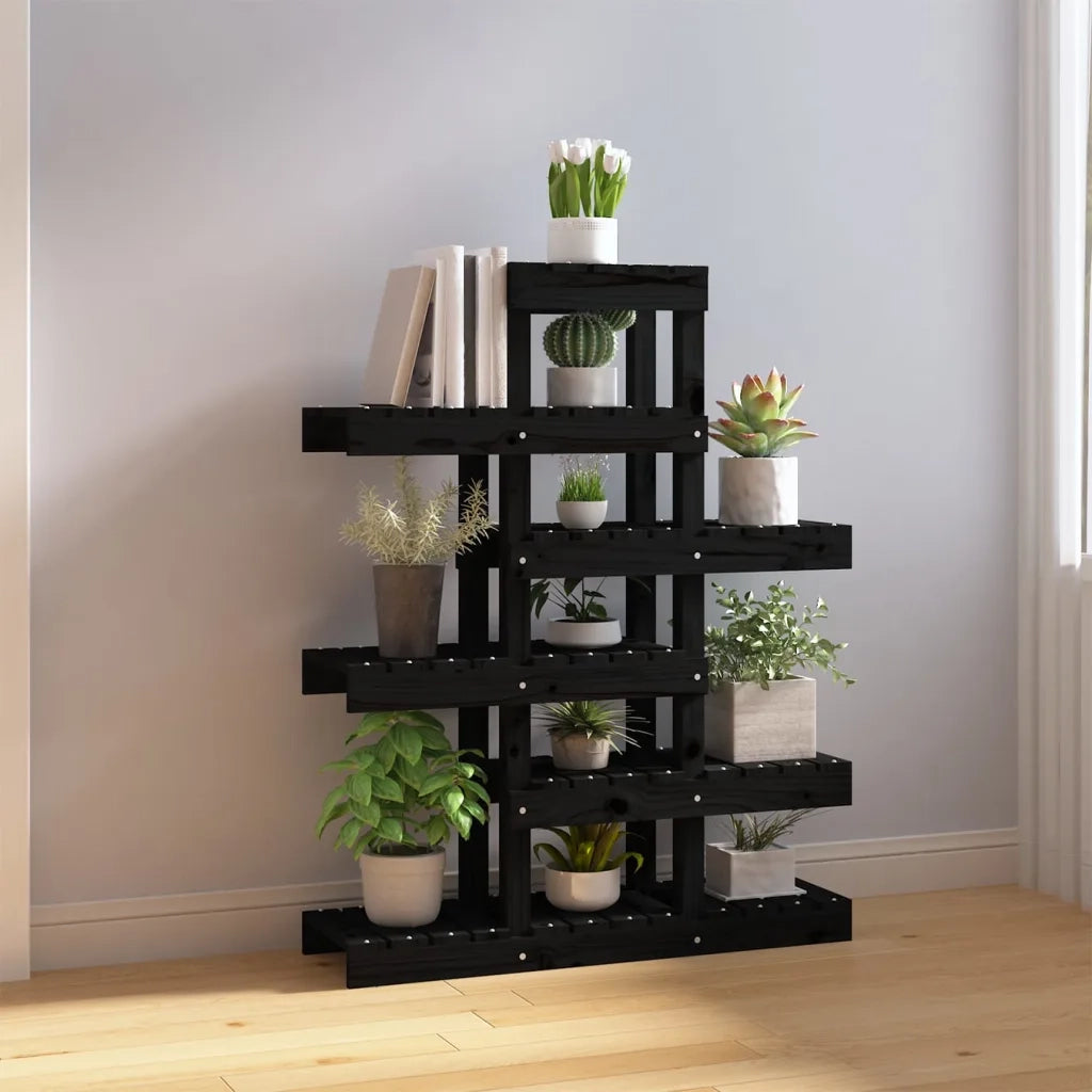 Supporto per Piante Nero 85x25x109,5 cm Legno Massello di Pino 822091