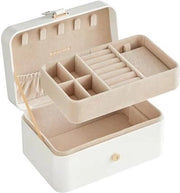 Cassetto per gioielli per viaggi, cassetto per gioielli piccolo, 2 livelli, bianco nebbia