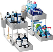 Organizzatore di Cucina a 2 Livelli - Raccoglitore Multi-funzione per Cucina e Bagno - Grigio