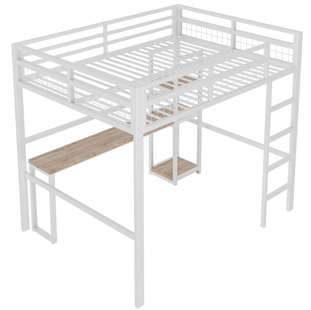 Letto a soppalco 140x200 cm con scrivania; scaffali e presa USB Type-C in metallo