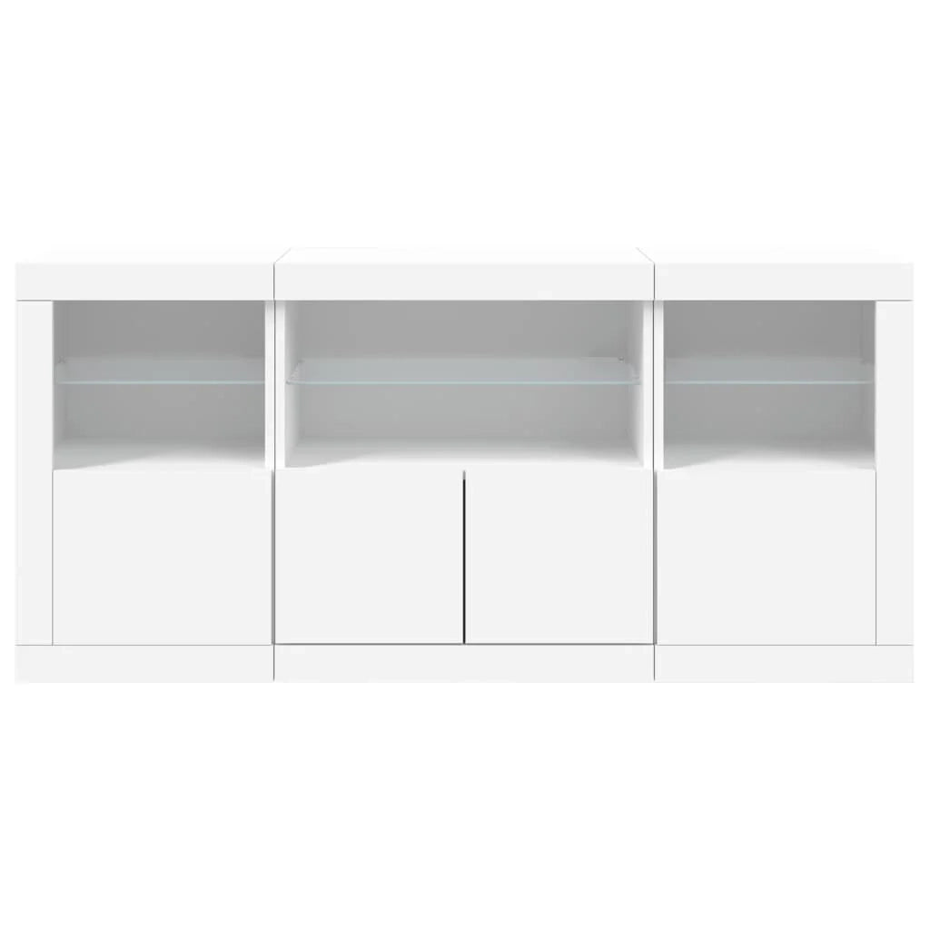 Buffet credenza cassettiera mobiletto mobile contenitore organizer per cucina soggiorno salotto con luci LED 142,5 x 37 x 67 cm bianco 02_0029829