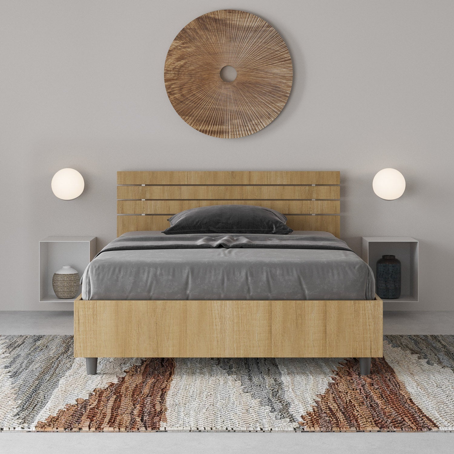 Letto 1 Piazza e Mezzo 120x190 cm con Rete Ankel Testata Doghe Dritta Quercia