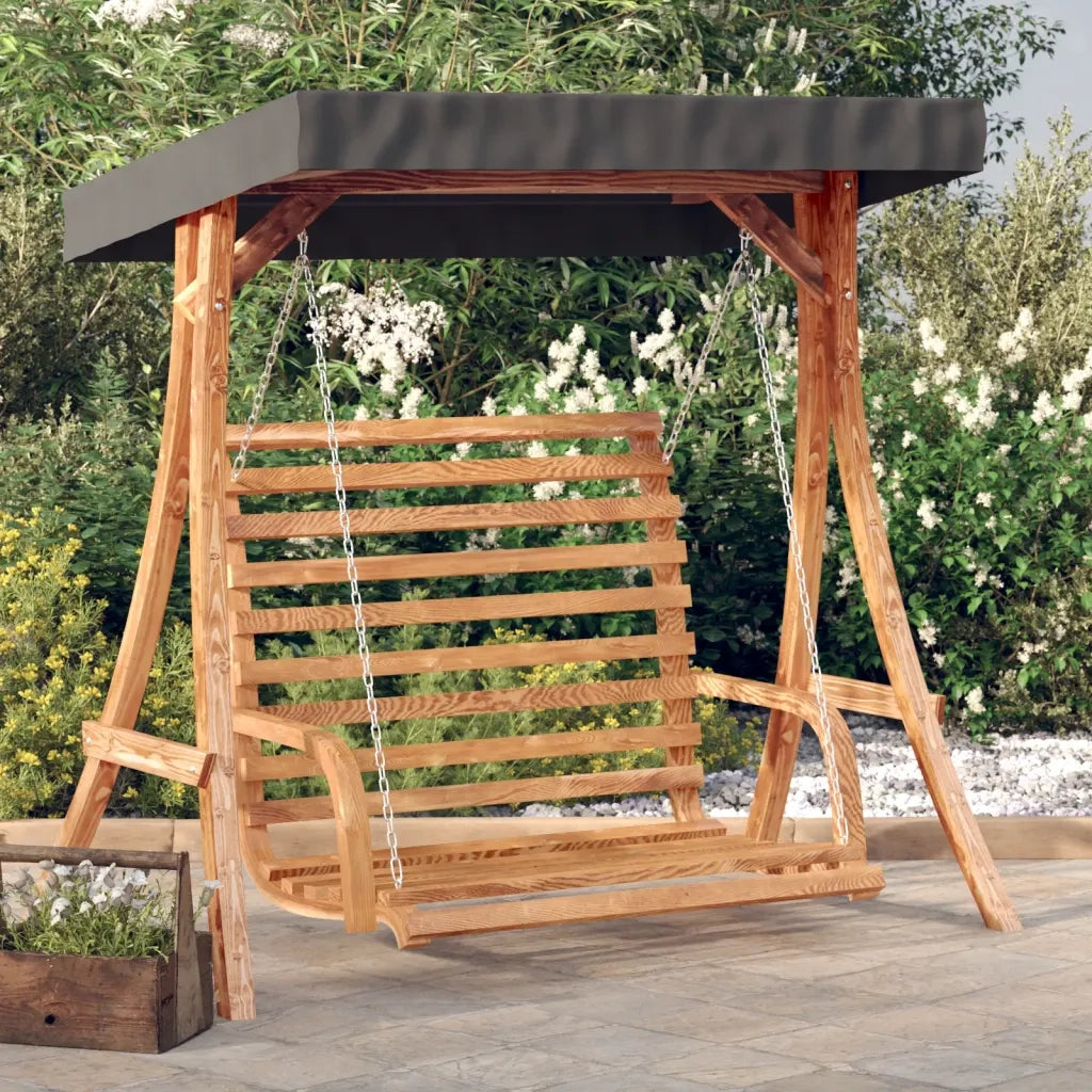 Panca a Dondolo con Tetto Massello di Abete Finitura in Teak 3200628