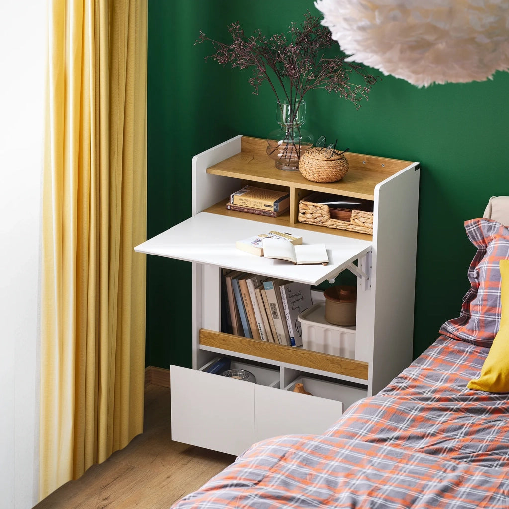 SoBuy Scrivania pieghevole multifunzionale Tavolo da lavoro con Ripiani Bianco-Naturale 63x67x93 cm FWT109-WN