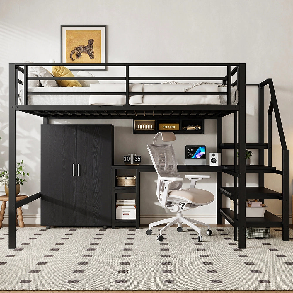Letto mezzanino 140x200cm - Xylo - nero, armadio, organizzazione pratica