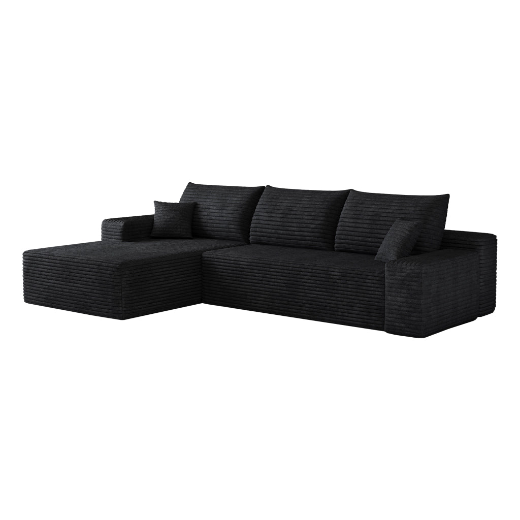 Divano angolare modulare senza struttura con chaise longue - in tessuto a coste - nero