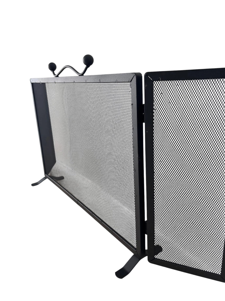 Parascintille Moderno per Camino in Ferro, 60 cm + (15 cm x 2 Antine) X 45h cm, 2 Ante Richiudibili, Nero