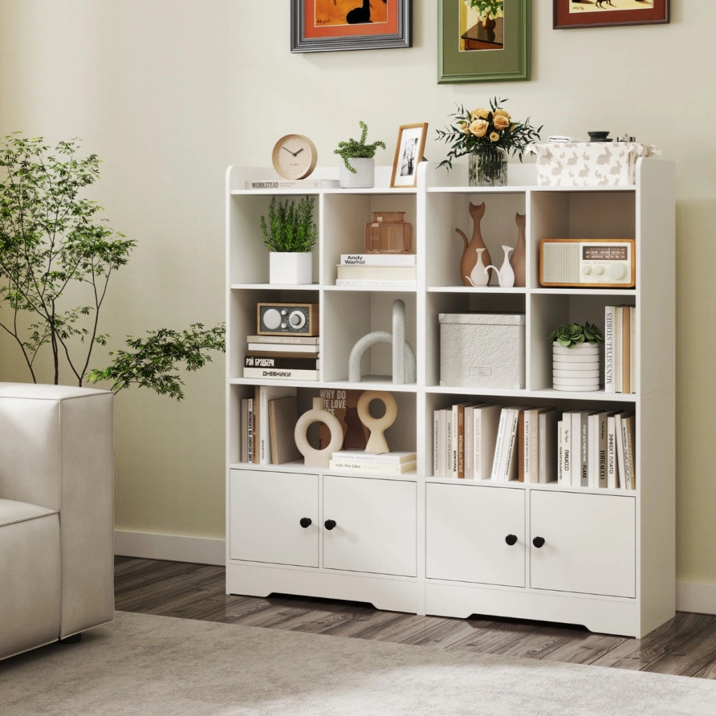 Libreria con 5 scomparti di stoccaggio e 2 armadi-Mobile espositore con mensole aperta per soggiorno e studio Bianco