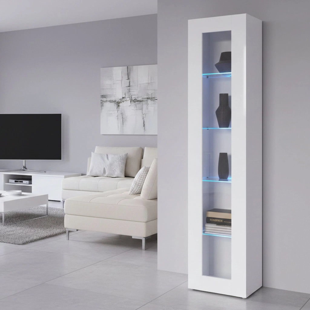 Mobile Espositore Vladimiro, Vetrina 4 Ripiani Made in Italy, 30x40x180h cm Bianco Lucido