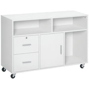 Mobile Stampante con Rotelle ¨C Xylo ¨C 2 Cassetti, 3 Ripiani, Armadietto, 100x35x65 cm, Bianco