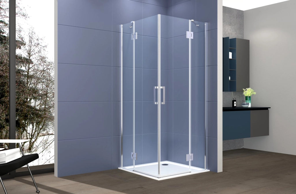 Box doccia angolare 80x90 cm apertura due ante battenti H200 cm cristalli trasparente 6mm profilo CROMATO GIOIA