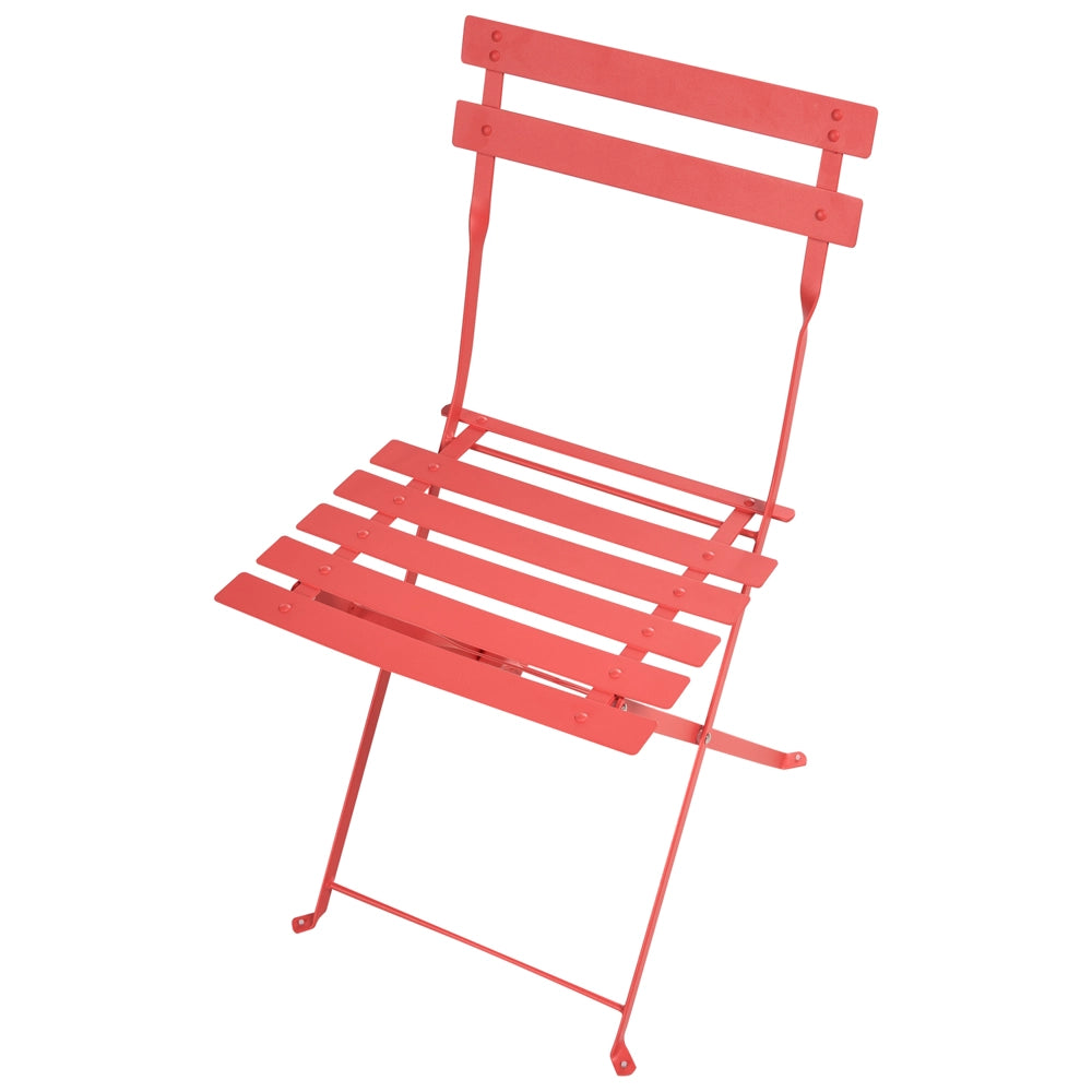 Set da pranzo da giardino con tavolo e sedie in acciaio rosso, contenitore pieghevole