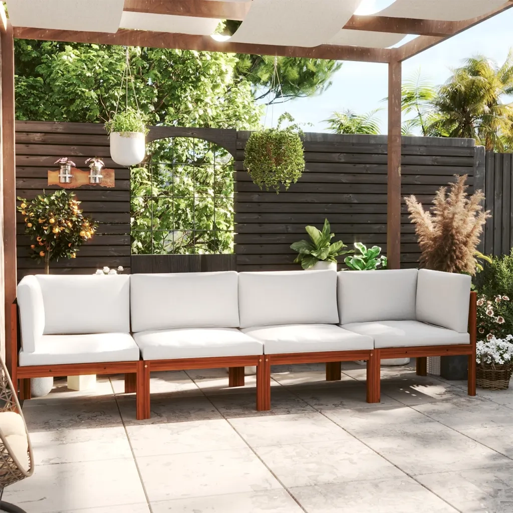 Divano da giardino a 4 posti con cuscino in legno di acacia e corda 3057884