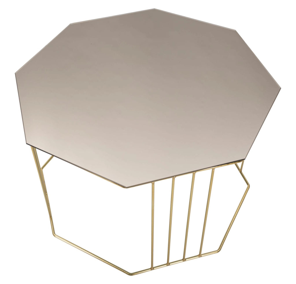 Tavolino in metallo dorato, piano in vetro fumè 70x70x45cm Octagonal