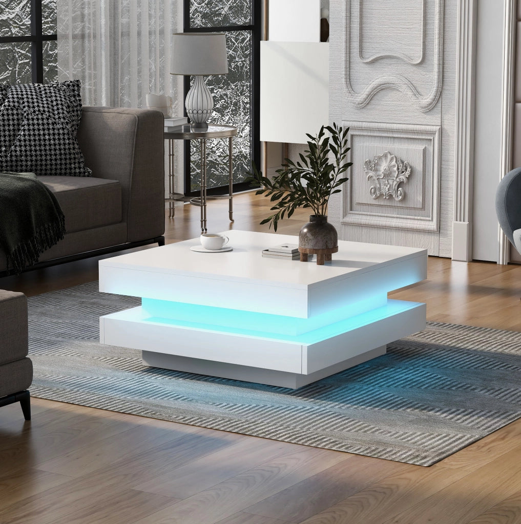 Tavolino da caffè quadrato bianco con LED Bluetooth 70x70 cm