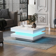 Tavolino da caffè quadrato bianco con LED Bluetooth 70x70 cm