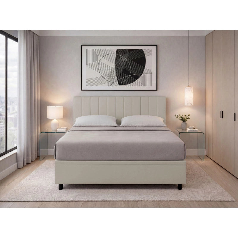 Letto imbottito Matrimoniale 180x200 cm Vertical - Similpelle,Tortora,Contenitore