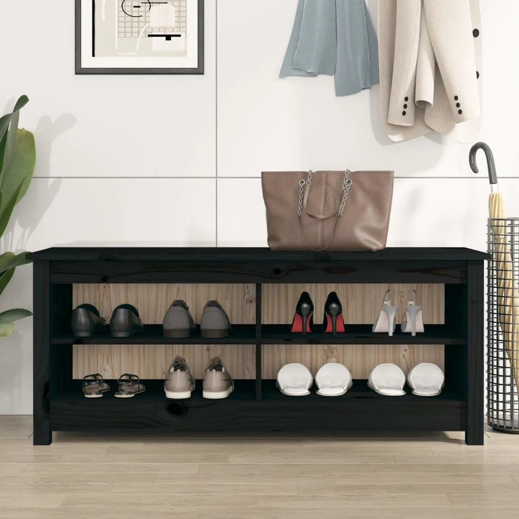 Scarpiera-Scaffale per scarpe Nera 110x38x45,5 cm in Legno Massello di Pino