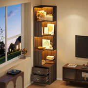 Libreria angolare a L con illuminazione LED controllabile via app, 45 x 43,5 x 180 cm, marrone