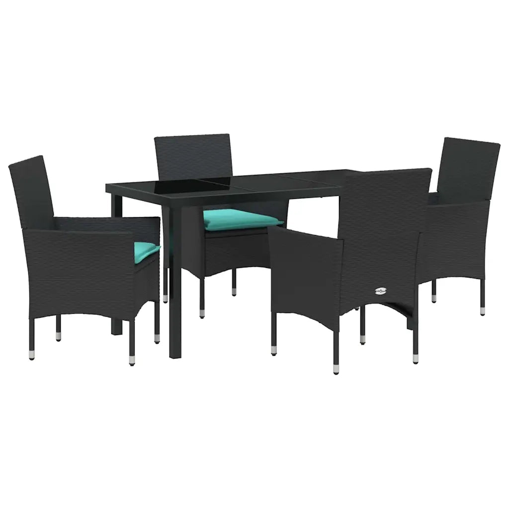 Set di tavolo e sedie con cuscino 5 pcs Nero Rattan in PE