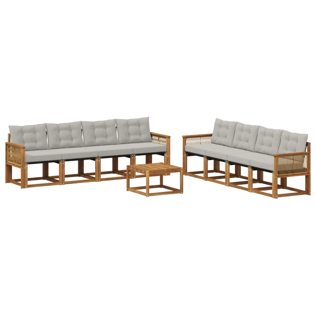 Set di divani da esterno 9 pz Naturale e Grigio Chiaro 3381859
