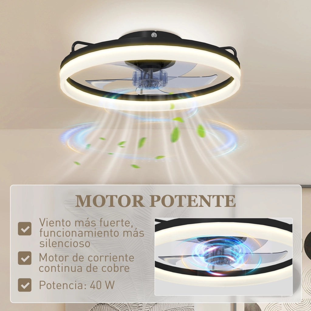 Ventilatore a Soffitto con Luce LED 40W DC Reversibile Telecomando 6 Velocit¨¤ 3 Colori Timer ¨C Minimal ¨C Nero