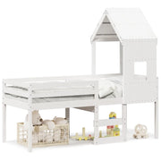 Letto singolo | Letto per adulti | Letto a Soppalco con Tetto Bianco 80x200 cm in Legno di Pino