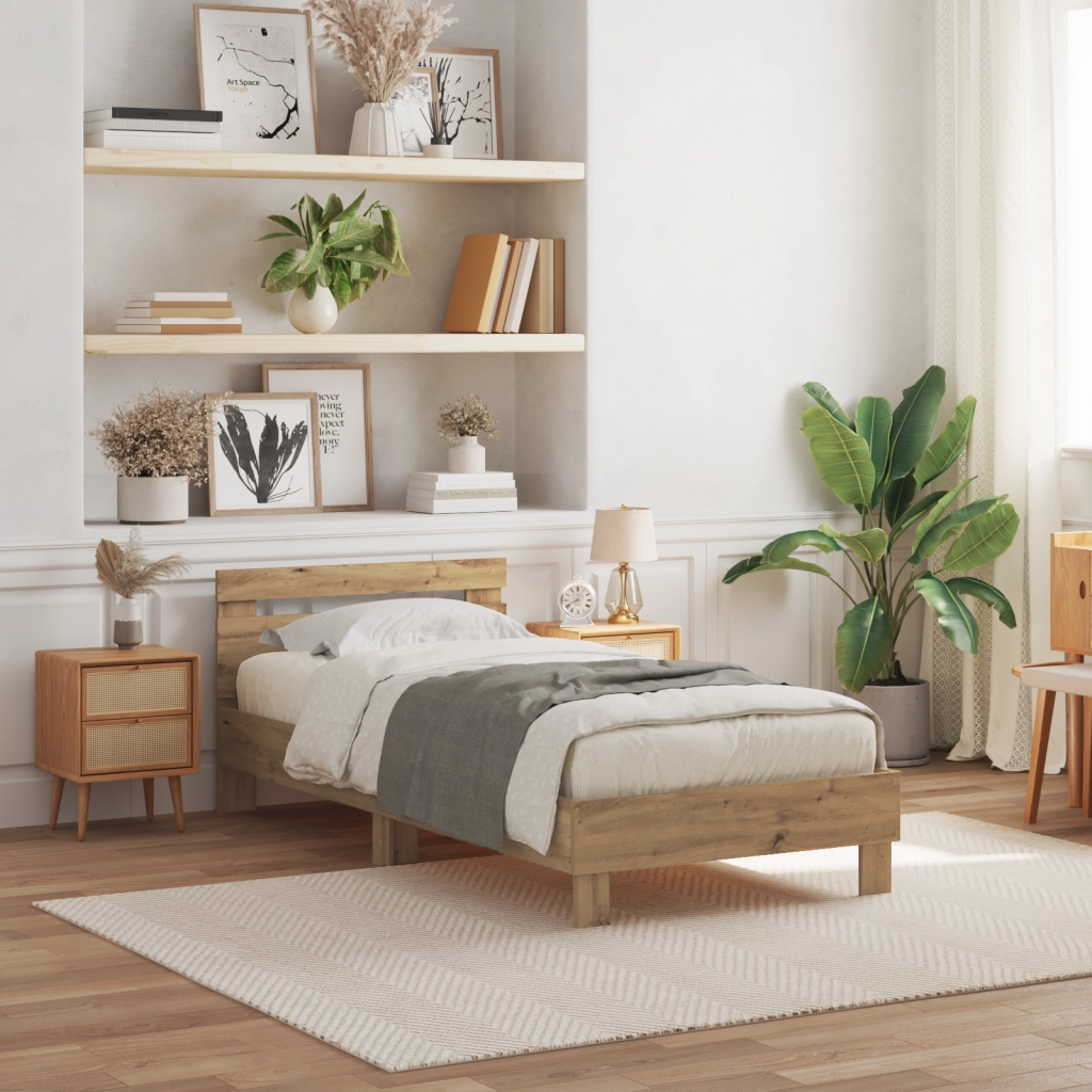 Struttura Letto  con Luci LED Quercia Artigianale 90x190 cm Legno Ingegnerizzato