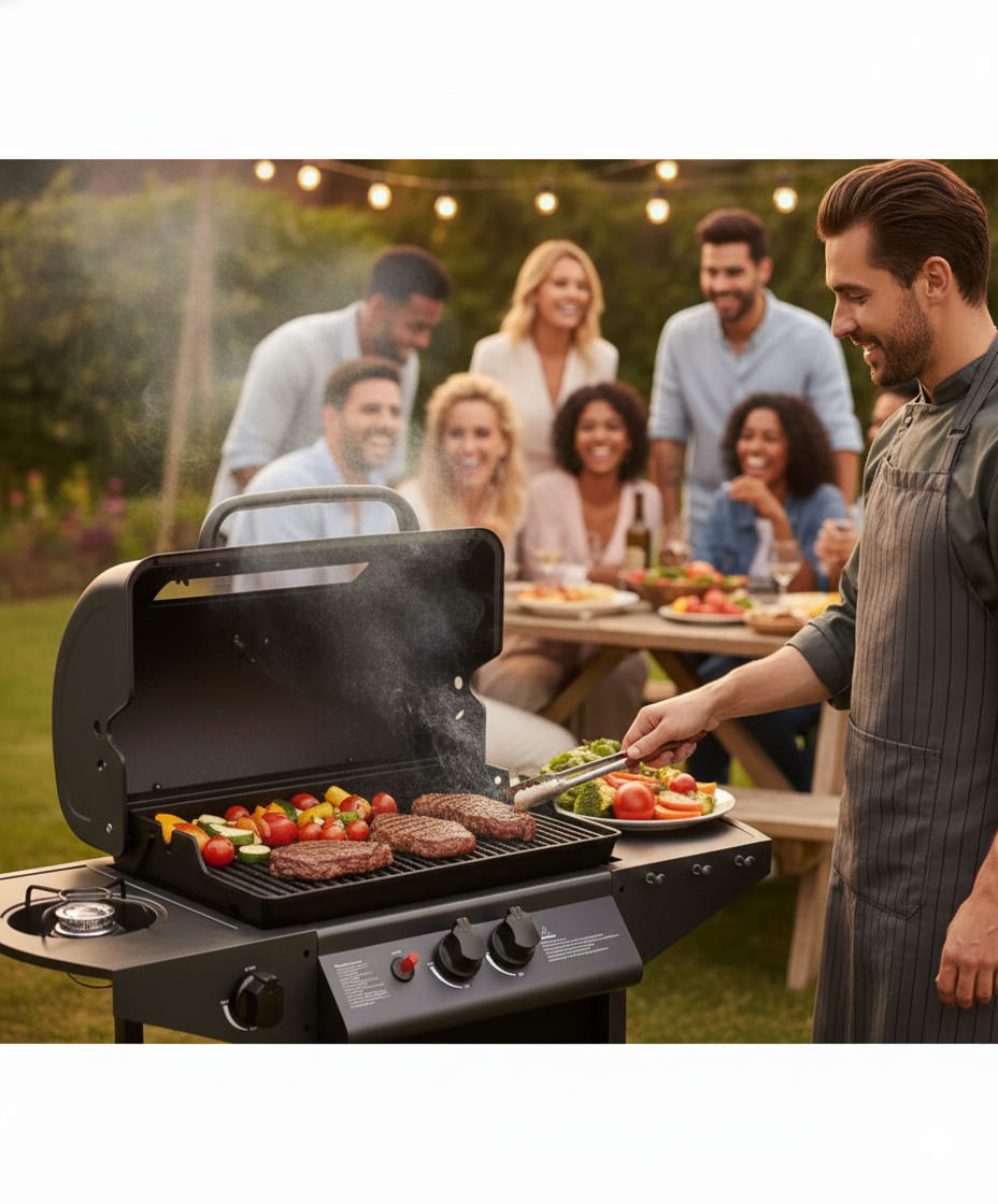 Barbecue a Gas 2,9 kw Alabama Superficie di Cottura in Pietra Lavica Nero