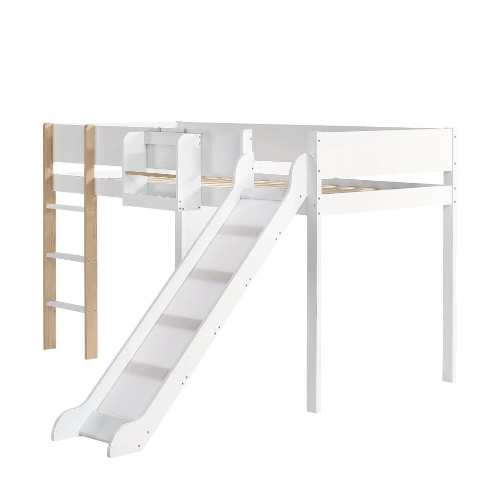 Letto a soppalco 90 x 200 cm con scivolo, scala e ripiano removibile