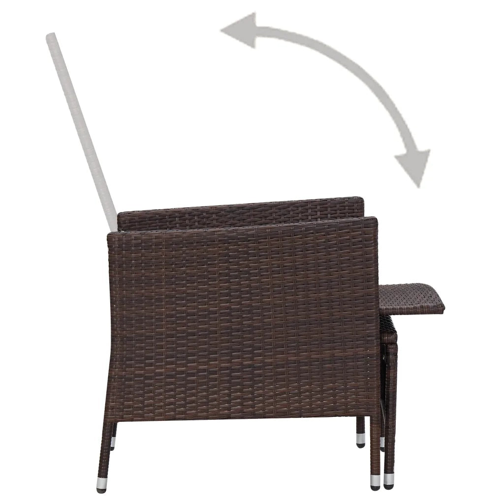 Sedia da Giardino-Sedia da esterno Reclinabile con Cuscino in Polyrattan Marrone