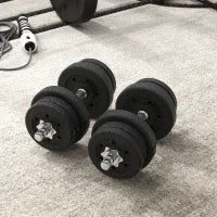Set Manubri Palestra da 25 kg Totali con 12 Dischi Pesi e 2 Barre da 2 kg, Nero