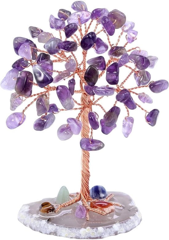 Pietra di cristallo di vita 9-10 cm ametista albero di gelso cristalli curativi cristalli naturali - Per uso domestico e ufficio con energia reiki - Regalo per chakra - Decorativo e spirituale - Scultura di ametista